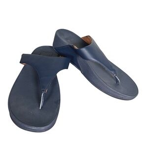 FitFlop Lulu Navy Leather Toe Post Sandals Microwobbleboard 188-A15 Womens US 7